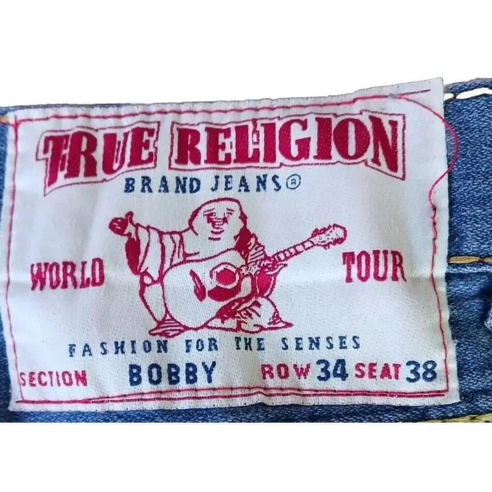 Vintage True Religion Bobby Jeans Mens 38x31 Y2K Dark Wash